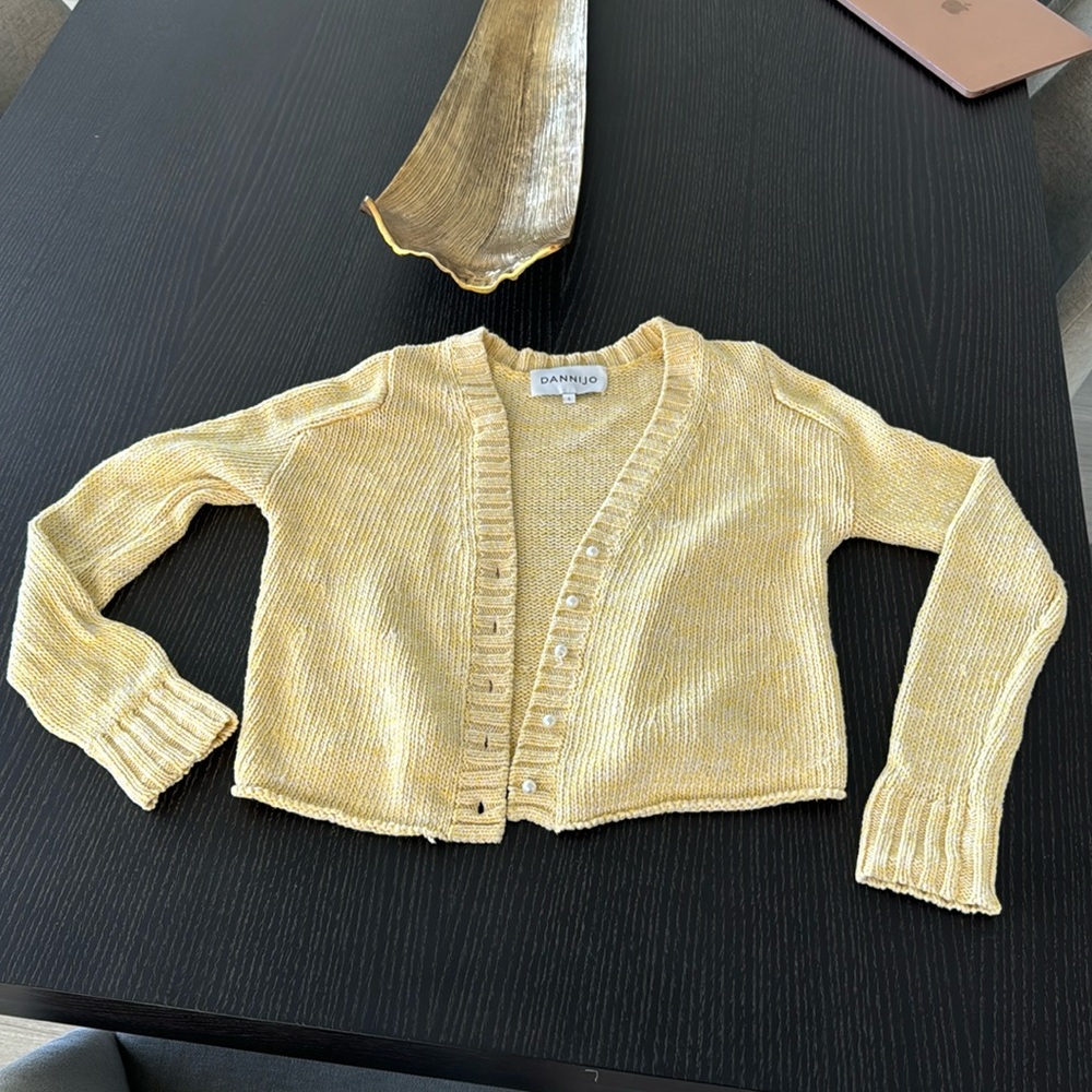 Dannijo yellow cotton sweater with pearl buttons, worn 3x